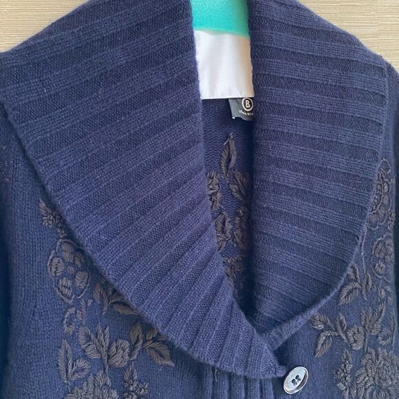 sonia BOGNER Navy blue overlay embroidery long après-ski cardigan -size 8 - Picture 7 of 12